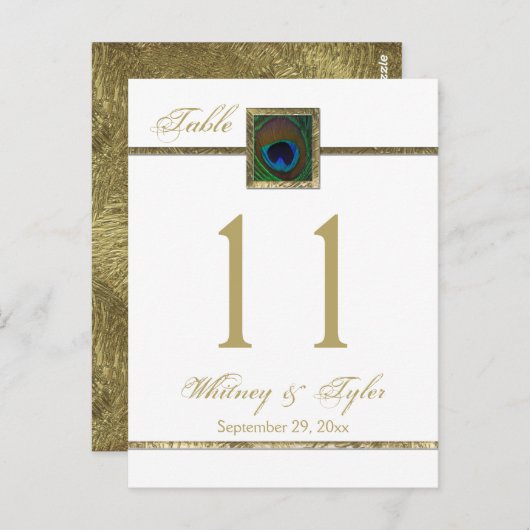 金ゴールドとホワイトピーコックの羽根表番号 ポストカード (正面/裏面)