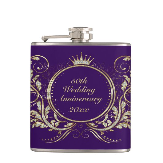 金ゴールドとホワイトフェイクグリッターフローラフレームフラスコ フラスク (正面)