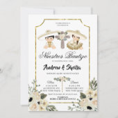 金ゴールドとホワイトフローラツインボーイガールバウティゾ 招待状 (正面)