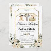 金ゴールドとホワイトフローラツインボーイガールバウティゾ 招待状 (正面/裏面)