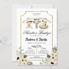 金ゴールドとホワイトフローラツインボーイガールバウティゾ 招待状