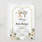 金ゴールドとホワイトフローラボーイバウティゾインビタシオン 招待状 (正面)