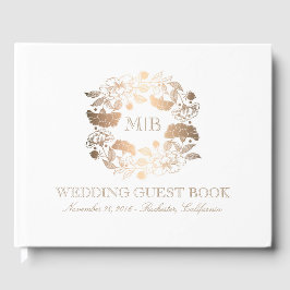 金ゴールドとホワイトフローラリースエレガントな結婚式 ゲストブック