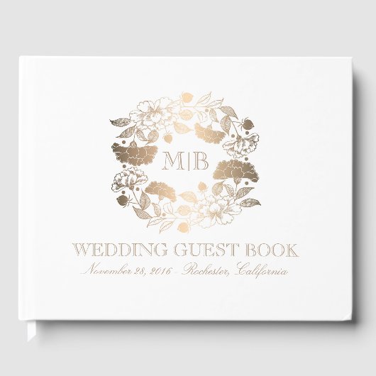 金ゴールドとホワイトフローラリースエレガントな結婚式 ゲストブック (正面)