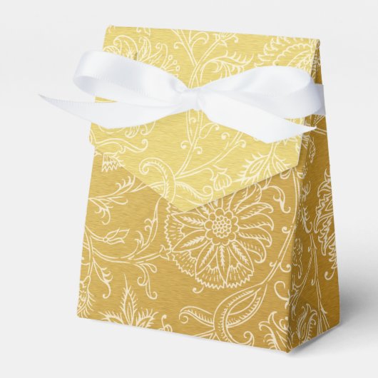 金ゴールドとホワイトフローラルパターンの好意ボックス フェイバーボックス (正面サイド)
