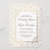 金ゴールドとホワイトフローラヴィンテージのリハーサルディナー 招待状 (正面/裏面)