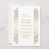 金ゴールドとホワイトフローラヴィンテージシックブライダルシャワー 招待状 (正面)
