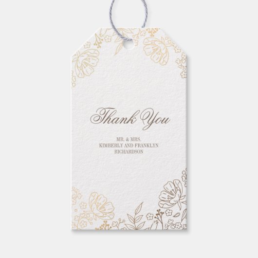 金ゴールドとホワイトフローラヴィンテージ結婚式 ギフトタグ (正面)