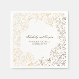 金ゴールドとホワイトフローラヴィンテージ結婚式 スタンダードカクテルナプキン