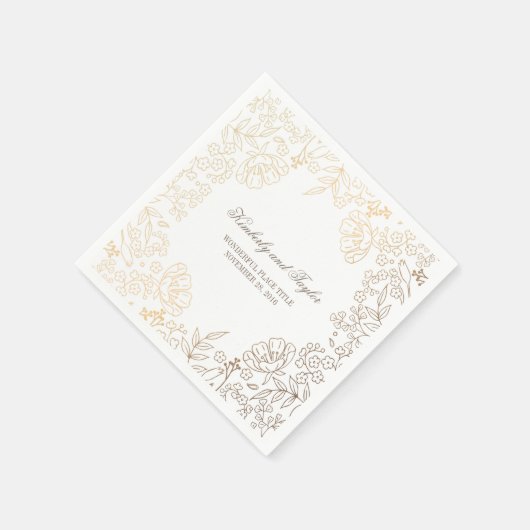 金ゴールドとホワイトフローラヴィンテージ結婚式 スタンダードカクテルナプキン (角)