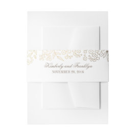 金ゴールドとホワイトフローラヴィンテージ結婚式 招待状ベリーバンド