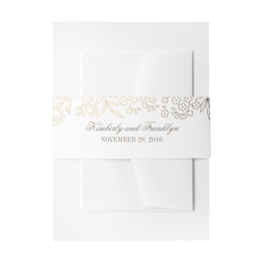金ゴールドとホワイトフローラヴィンテージ結婚式 招待状ベリーバンド (正面例)