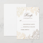 金ゴールドとホワイトフローラヴィンテージ結婚式RSVPカード 出欠カード (正面/裏面)