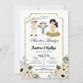 金ゴールドとホワイトフローラ兄弟姉妹ボーイアンドガールバウティゾ 招待状 (正面)