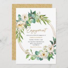 金ゴールドとホワイトフローラ婚約招待状 招待状