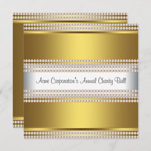 金ゴールドとホワイトブラックタイ企業のパーティー 招待状 (正面/裏面)