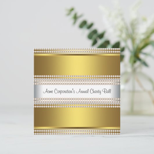 金ゴールドとホワイトブラックタイ企業のパーティー 招待状 (スタンド正面)