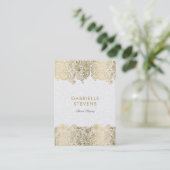 金ゴールドとホワイトペイズリーフローラレース 名刺 (スタンド正面)