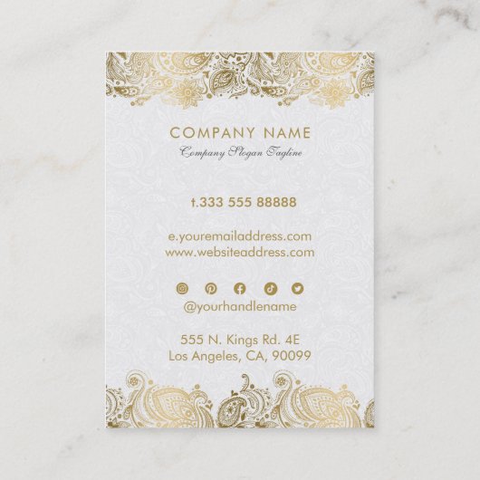 金ゴールドとホワイトペイズリーフローラレース 名刺 (裏面)