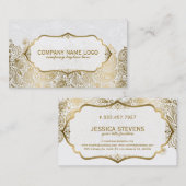 金ゴールドとホワイトペイズリーレース 名刺 (正面/裏面)