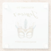 金ゴールドとホワイトマスクマスカレードパーティー誕生日 ガラスコースター (裏面)