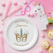 金ゴールドとホワイトマスクマスカレードパーティー誕生日 ペーパープレート (パーティー)