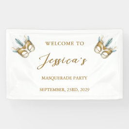 金ゴールドとホワイトマスクマスカレードパーティー誕生日 横断幕