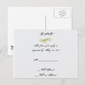 金ゴールドとホワイトマラボウ羽毛結婚式RSVP インビテーションポストカード (正面/裏面)