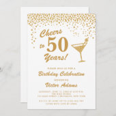 金ゴールドとホワイトマルティーニ誕生日 招待状 (正面/裏面)