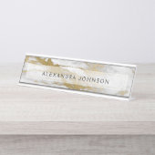 金ゴールドとホワイトマーブルプロフェッショナル モダン デスクネームプレート (正面)