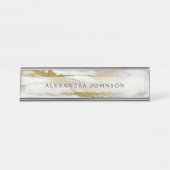 金ゴールドとホワイトマーブルプロフェッショナル モダン デスクネームプレート (正面)