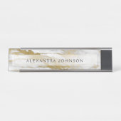 金ゴールドとホワイトマーブルプロフェッショナル モダン デスクネームプレート (正面)