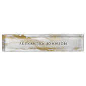 金ゴールドとホワイトマーブルプロフェッショナル モダン デスクネームプレート (正面)