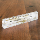 金ゴールドとホワイトマーブルプロフェッショナル モダン デスクネームプレート (側面)