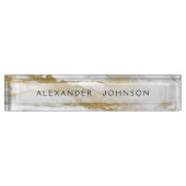 金ゴールドとホワイトマーブルプロフェッショナル モダン デスクネームプレート (正面)