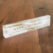 金ゴールドとホワイトマーブルプロフェッショナル モダン デスクネームプレート (側面)