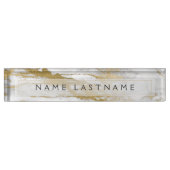 金ゴールドとホワイトマーブルプロフェッショナル モダン デスクネームプレート (正面)