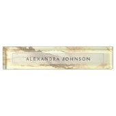 金ゴールドとホワイトマーブルプロフェッショナル モダン デスクネームプレート (正面)