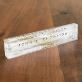 金ゴールドとホワイトマーブルプロフェッショナル モダン デスクネームプレート (側面)