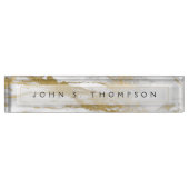 金ゴールドとホワイトマーブルプロフェッショナル モダン デスクネームプレート (正面)