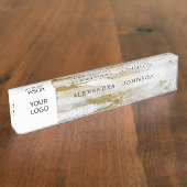 金ゴールドとホワイトマーブルプロフェッショナル モダン デスクネームプレート (側面)