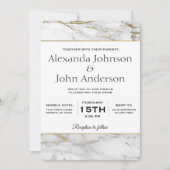 金ゴールドとホワイトマーブル結婚式招待状 招待状 (正面)