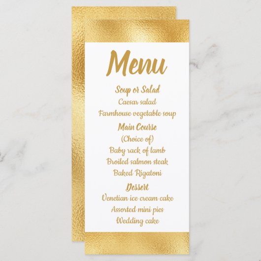 金ゴールドとホワイトメニュエレガントーグラムウェディングパーティー メニュー (正面/裏面)