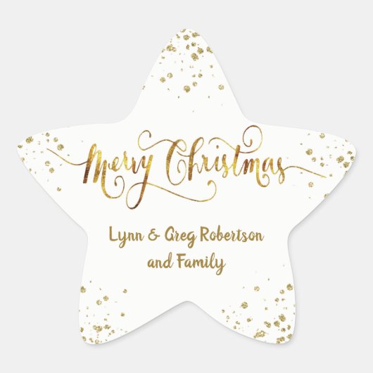 金ゴールドとホワイトメリークリスマススターのシール 星シール (正面)