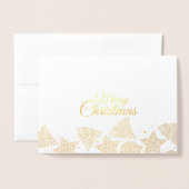 金ゴールドとホワイトメリークリスマスパターン家族の写真 箔カード (封筒付き正面)