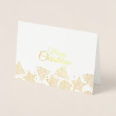 金ゴールドとホワイトメリークリスマスパターン家族の写真 箔カード (正面)