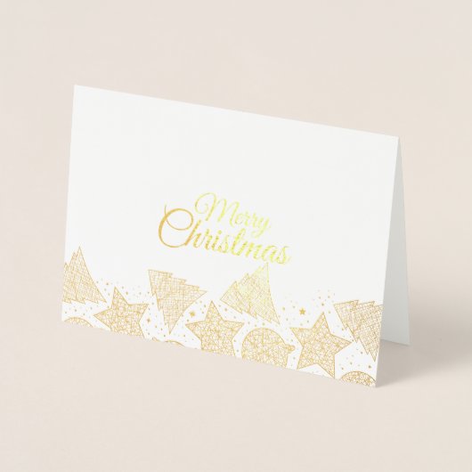 金ゴールドとホワイトメリークリスマスパターン家族の写真 箔カード (正面)