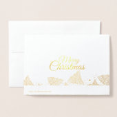 金ゴールドとホワイトメリークリスマスパターン家族の写真 箔カード (裏面封筒付き)