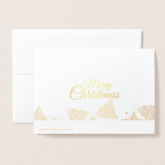 金ゴールドとホワイトメリークリスマスパターン家族の写真 箔カード (裏面封筒付き)