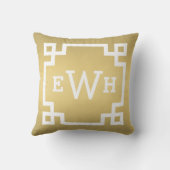 金ゴールドとホワイトモノグラム |ギリシャ語の鍵縁ど クッション (裏面)